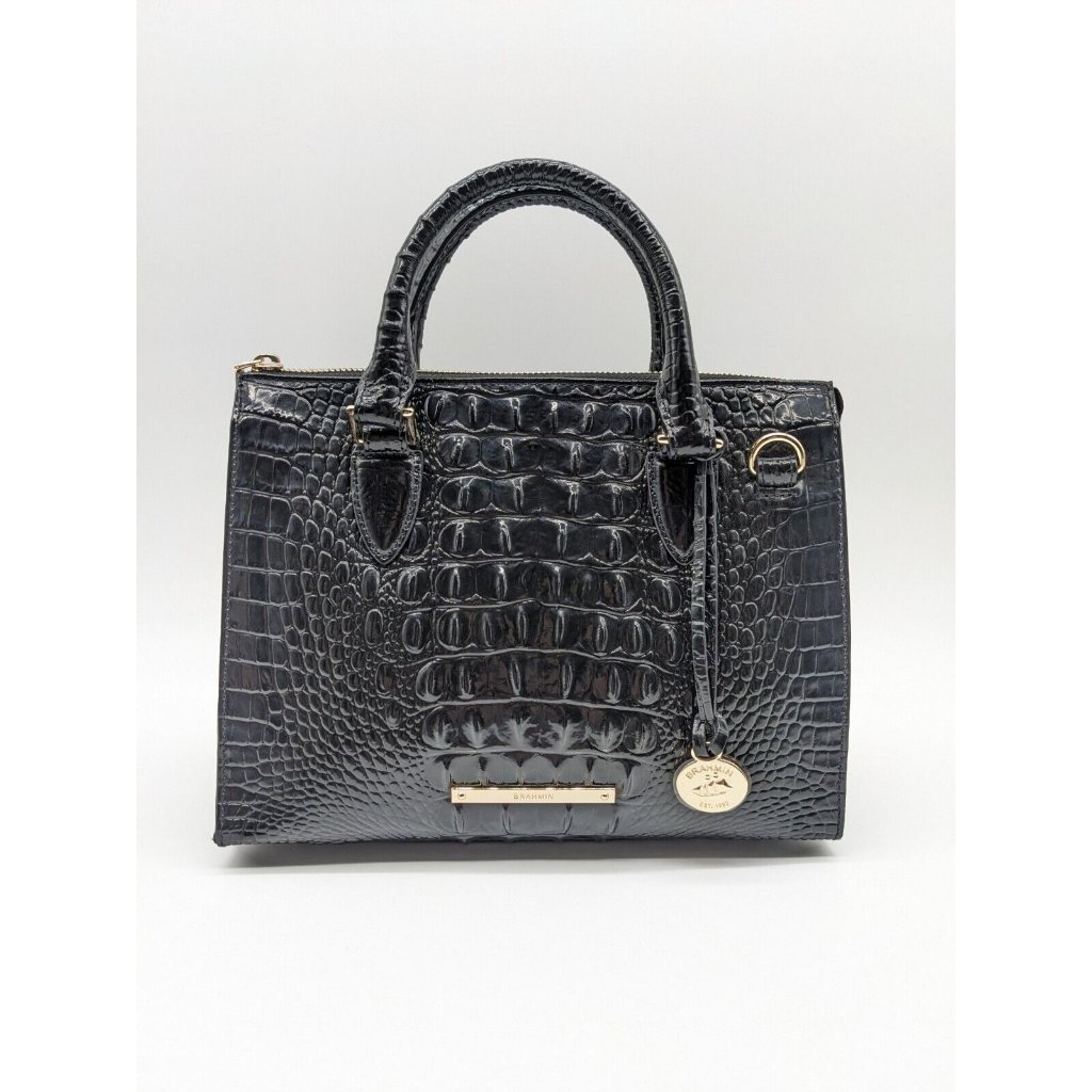 Brahmin Anywhere Melbourne Croc Embossed Leather Small Satchel - Black